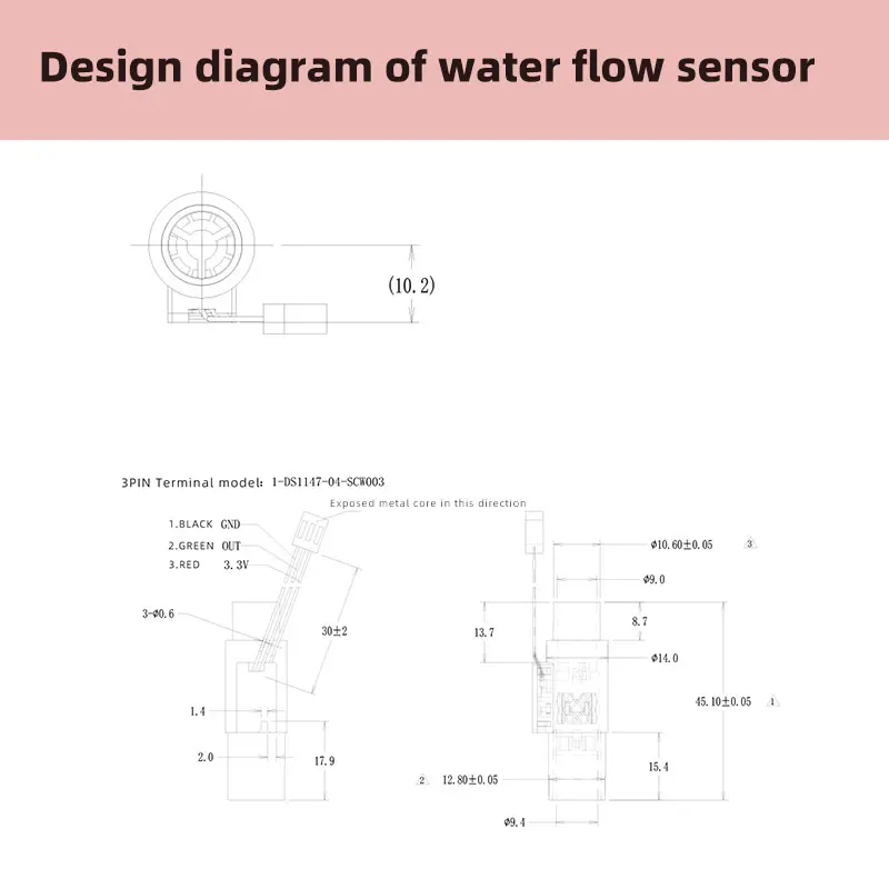 Mini sensore di flusso d\'acqua di piccole dimensioni sensore di flusso Hall sensore di segnale di rilevamento del flusso d\'acqua liquida in plastica