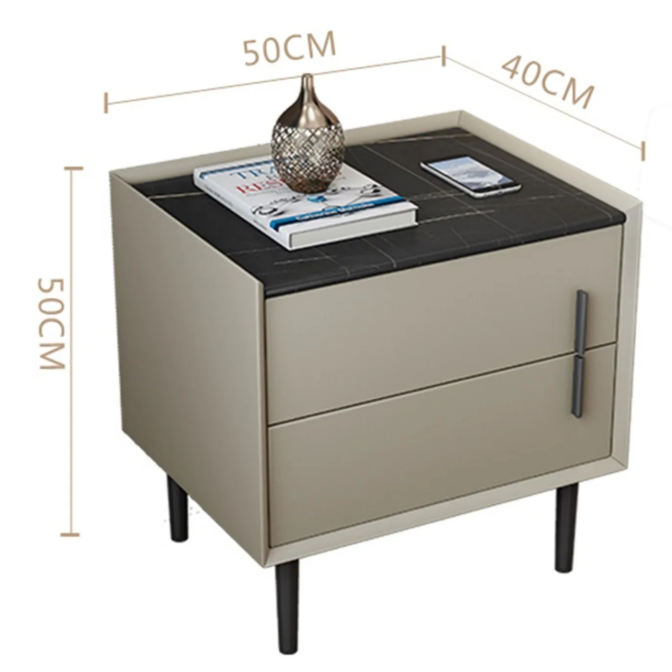 Simple bedside table rock slab solid wood bedroom bedside table light luxury edge few storage cabinet waterproof