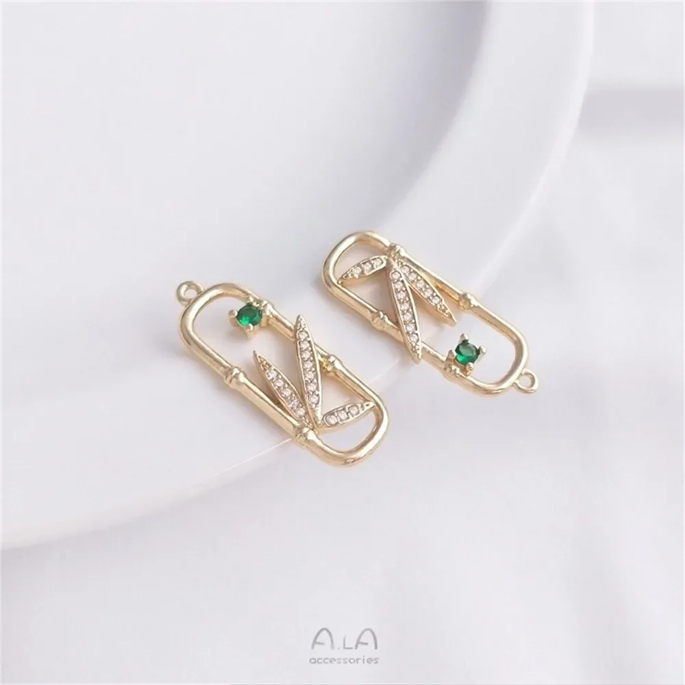 

14K Gold Inlaid Zirconium Bamboo Leaf Rectangular Frame Bamboo Pendant Handmade Jewelry DIY Necklace Pendant Earrings Charm K475