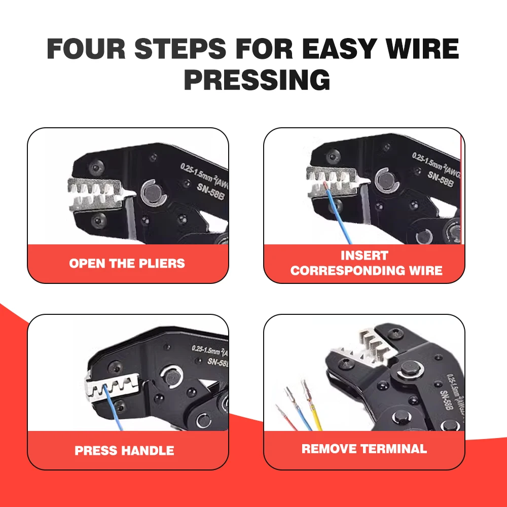 Professional Sn-58B Crimping Pliers Set - Quick-Change, High Carbon Steel For 0.25-1.5Mm² Awg23-16 - Ideal For Dupont Jumper Wir