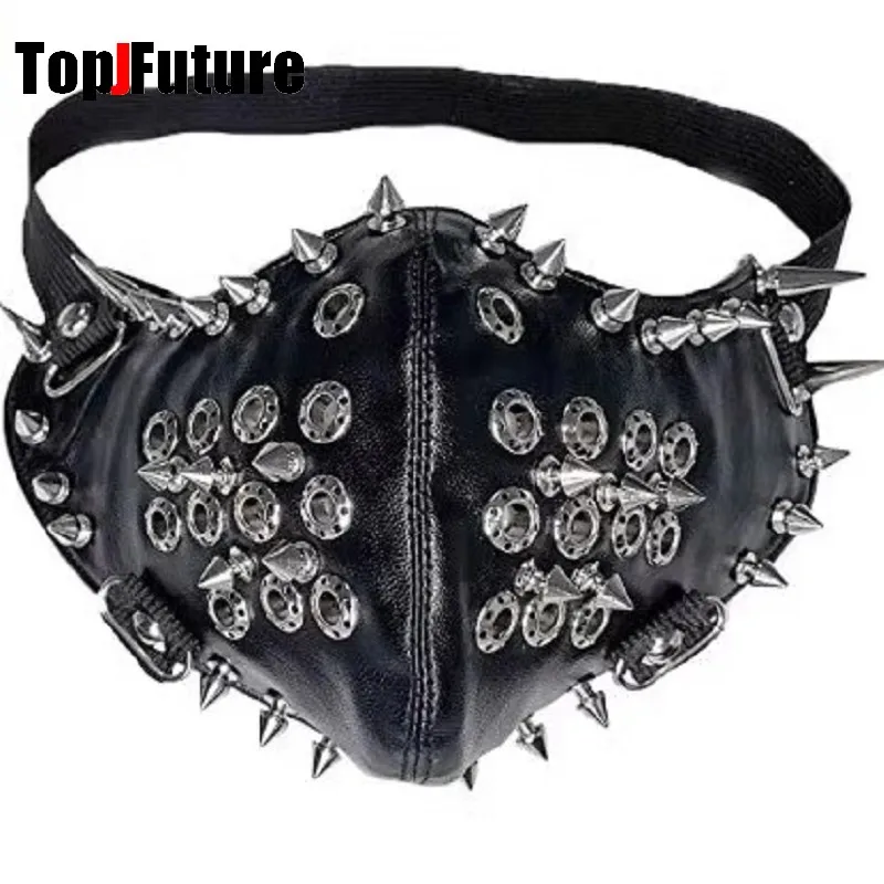 Gothic Lolita Y2K Girls Boys mask punk PU leather mask Men's Women's visor person Motorcycle Steampunk Spike Half Face mask Mask