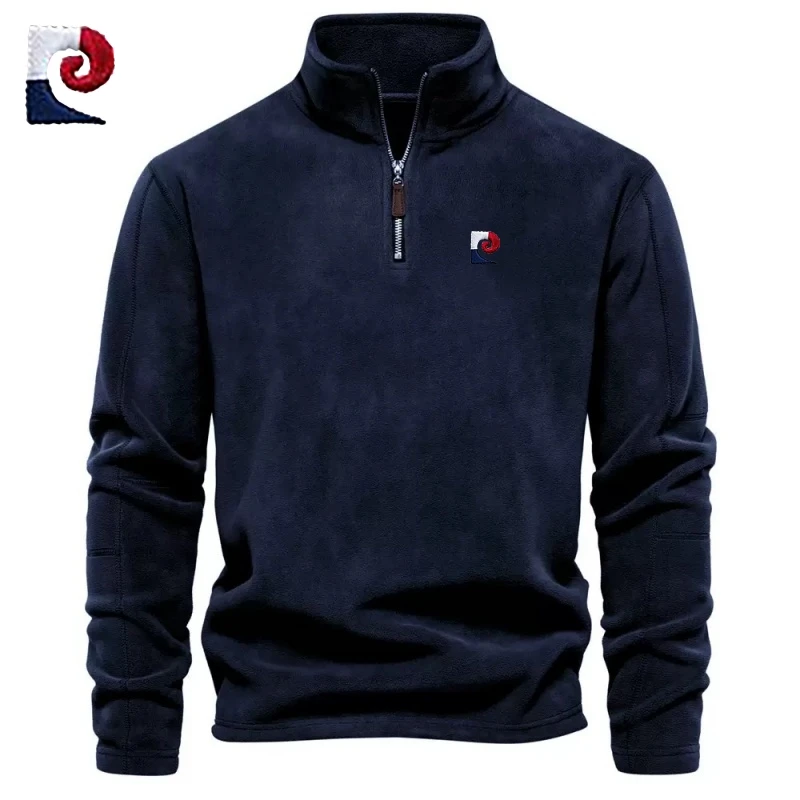 Embroidered CAMEL Thickened Warm Woolen Sweater for Autumn and Winter Men\'s Sportswear, Zippered Collar Pullover, Windproof Jack