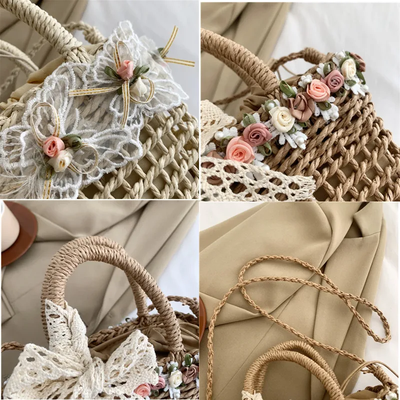 New Summer Women Rattan Bag Casual Beach Vacation HandBag Fashion Braided Shoulder Messenger Bag Vegetable Basket Ladies Totes