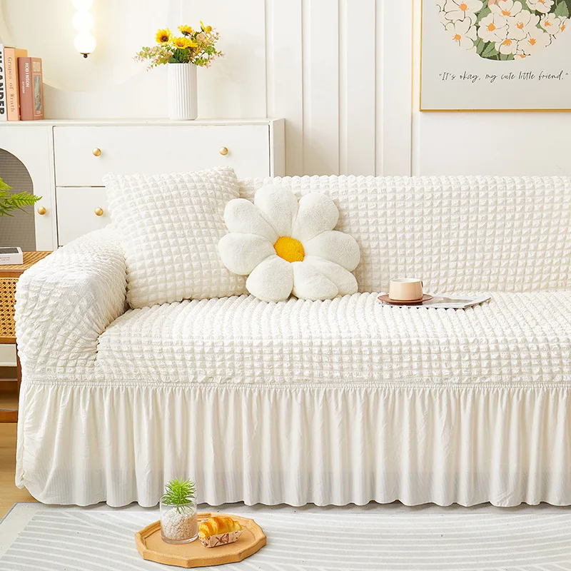 

Stretch Seersuckers Sofa Cover With Skirt Washable Stretchable Sofa Slipcover Couch Cover Furniture Protector