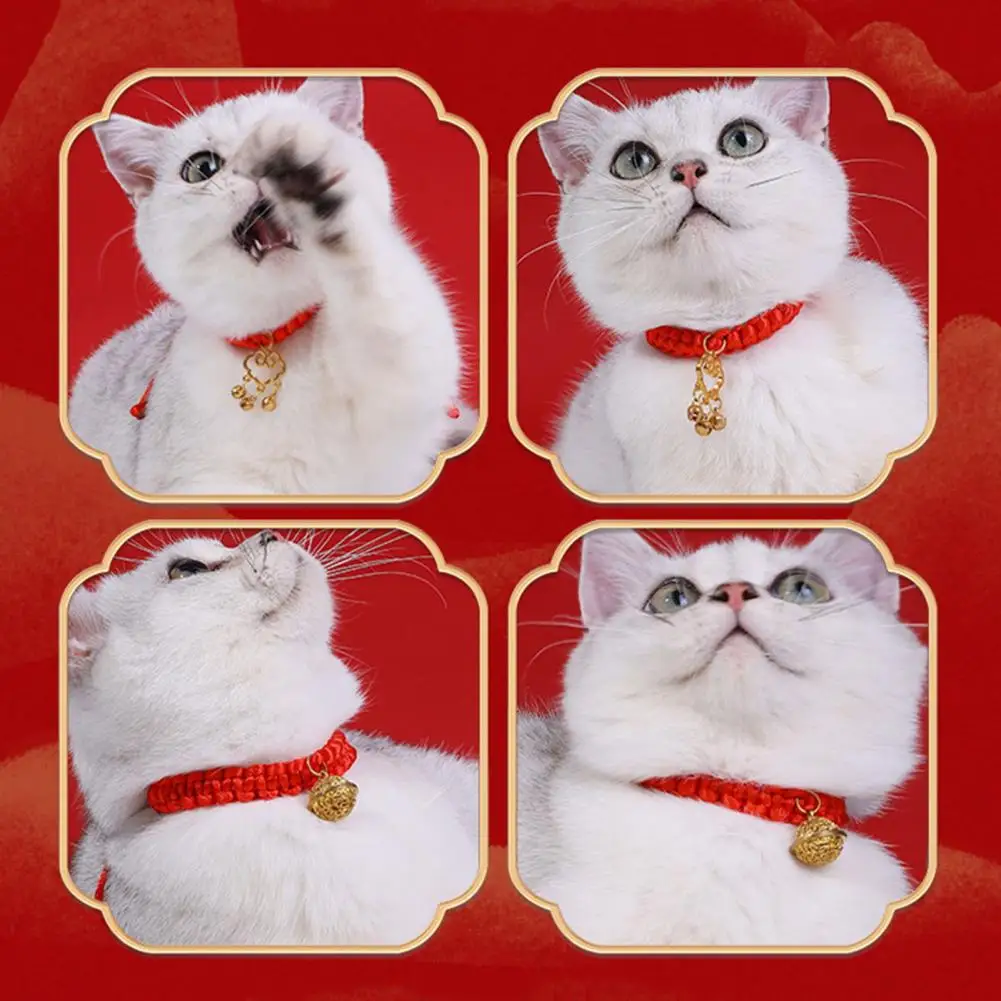 Fortune Bell Pet Collar Hand-woven Chinese-inspired Rope Pet Collar Stylish Lucky Adjustable for Long Lifespan Pet Collar