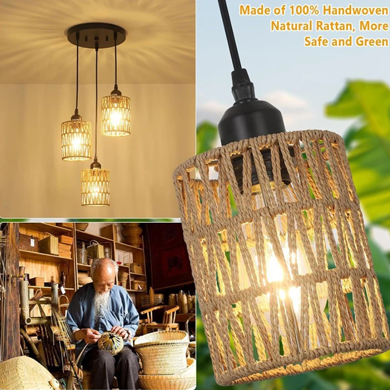 

Bohemian Style Handwoven Home Decor Ceiling Lamp Woven Lampshade Rattan Lampshade Pendant Lamp 12*15cm Pendant Lamp Shade