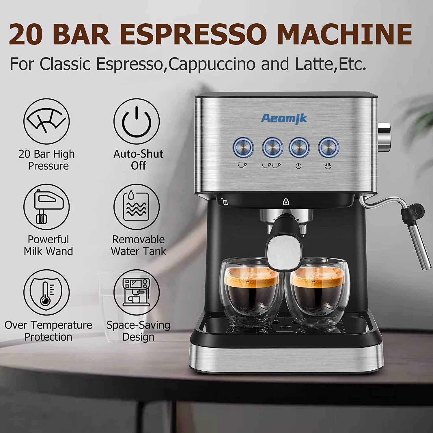 AeonjkEspresso machine hit delicate milk foam Americano cappuccino latte coffee latte 120v 1050w American plug