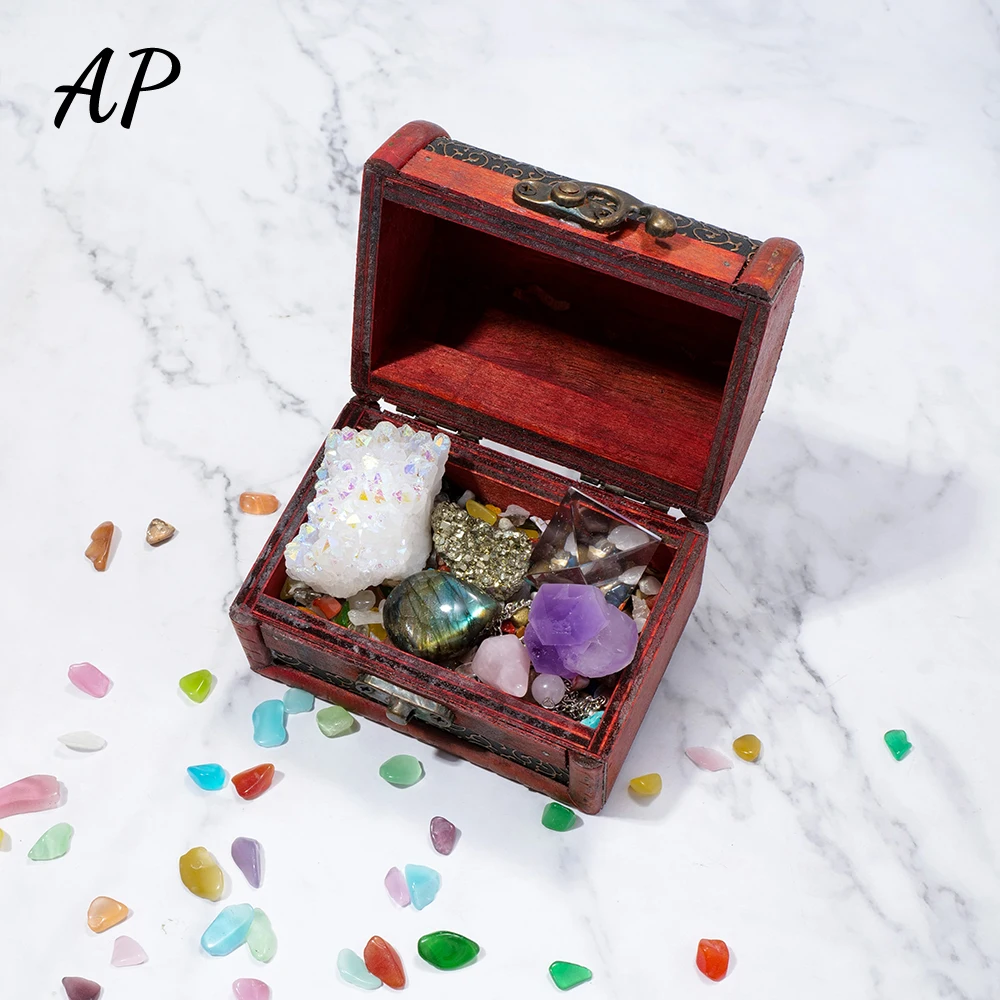 Natural Crystal Gravel Treasure Seeking Box Energy Amethyst Cluster Aura Clear Quartz Pyramid Gem Collection Children's Day Gift