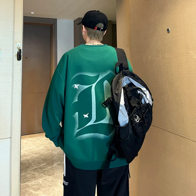 Fashion Men's Sweatshirts Spring Autumn Loose Fit Top Pullovers Youth Korean Street Wear Hoodies Trendy Casual Pull On Clothing