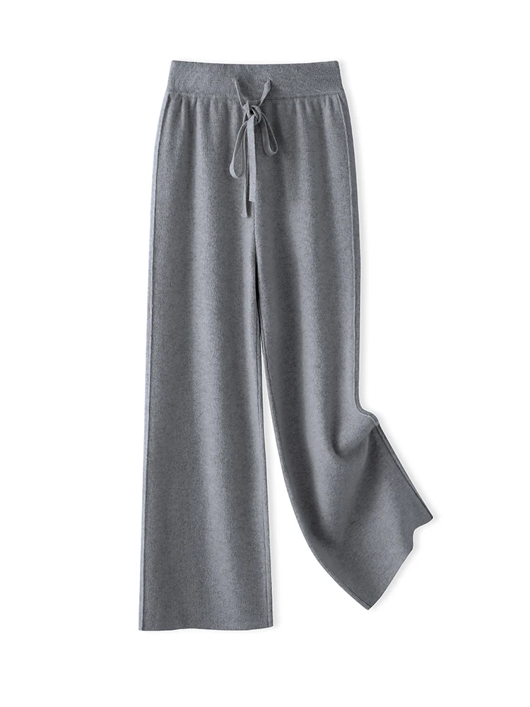 

Новые трикотажные брюки из 100% мериносовой шерсти, осень-зима, шикарные женские широкие брюки с боковым швом, мягкие повседневные модные теплые брюки