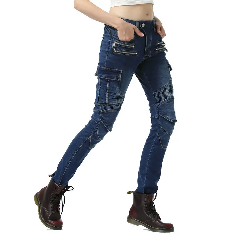 

2026 Fashion Women's Winter Fleece Motorcycle Jeans, Casual Racing Anti-Fall Riding Pants with Protective Gear