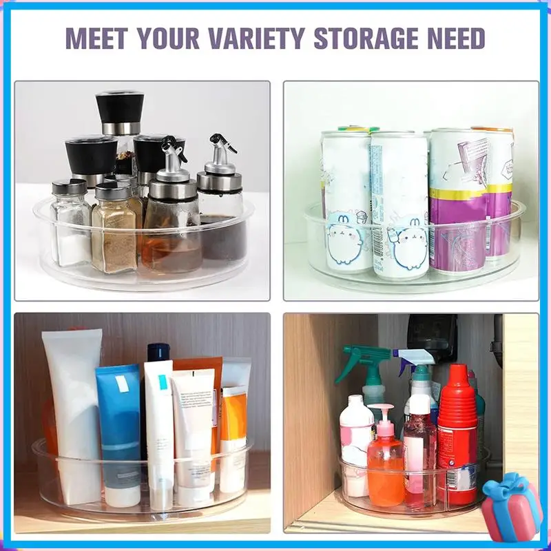 

Discount Clear Turntable Organizer, Plastic Rotating Tray Home Spice Rack Cabinet Organizer Durable