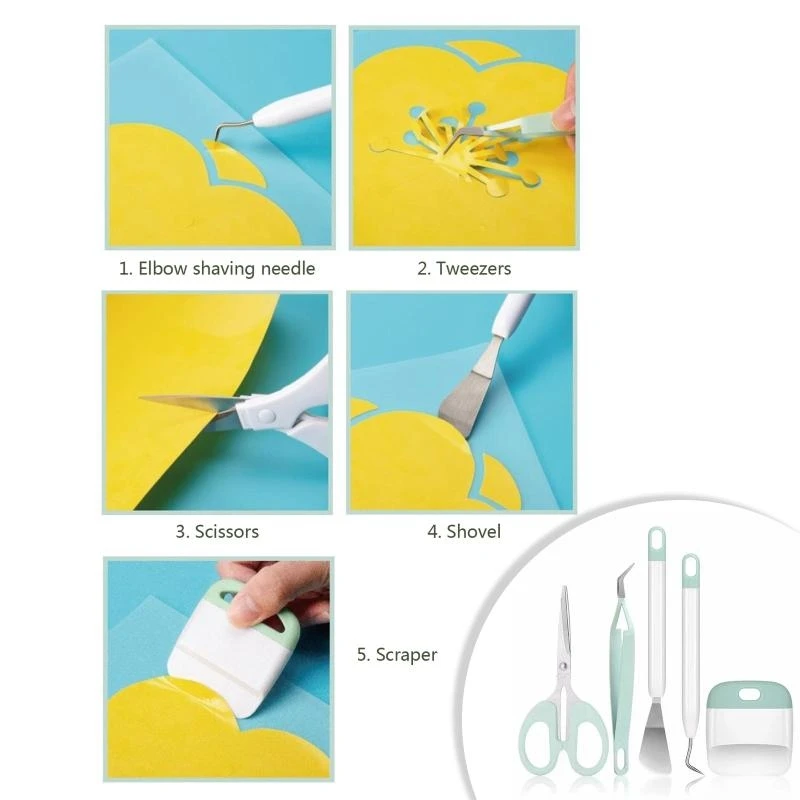 مجموعة أدوات إزالة الأعشاب الضارة من الفينيل الحرفية سكين Weeder مكشطة ملعقة ملاقط مقص مجموعة أدوات إزالة الأعشاب الأساسية لتقوم #2