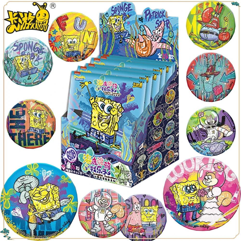 

New Kayou SpongeBob SquarePants Anime Peripheral Round Badge Cartoon Unique Design Exquisite Brooches for Hat Accessories Gifts