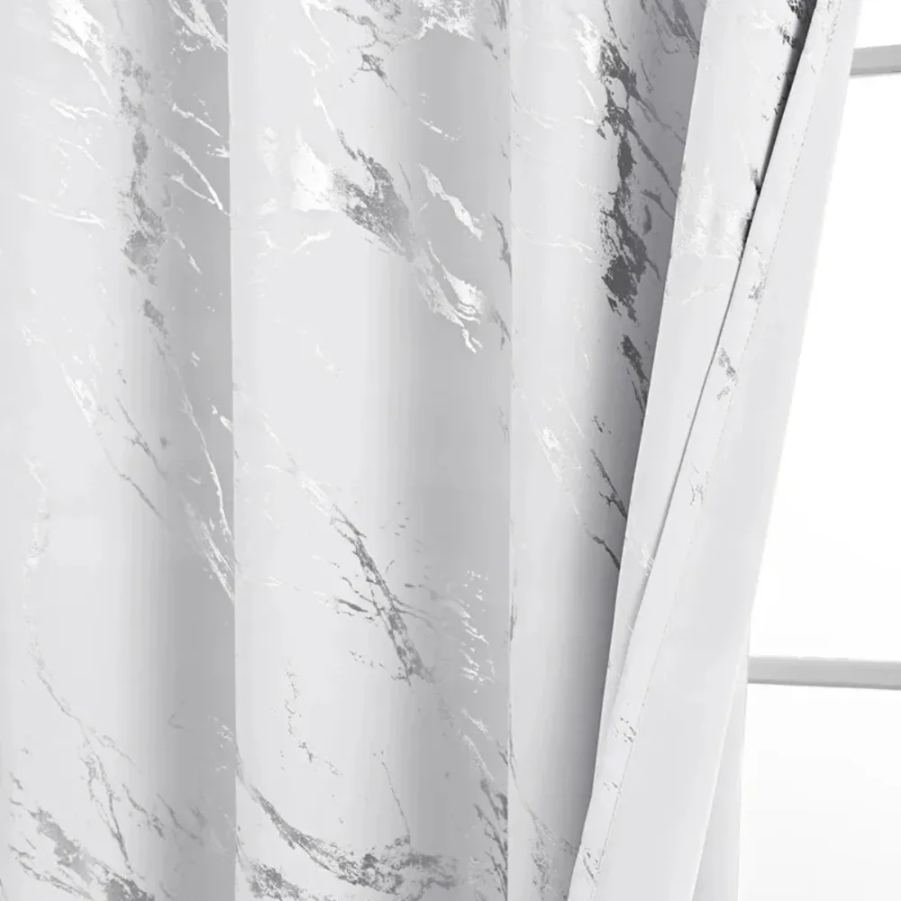 Marble Print Curtains for Living Room Bedroom One Panel Silver Stamping High Quality Polyester Blackout Drapes Modern Luxury