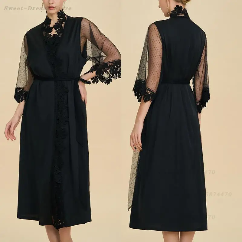 

Ночная сорочка женская сексуальная летняя, кимоно-халат, кружевное однотонное длинное платье, свободное комфортное домашнее платье для сна, нижнее белье