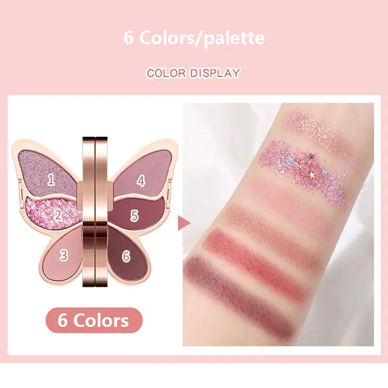 Butterfly Eye Shadow 6 Colors Palette Glitter Matte Makeup Eyeshadow Palette Make-up For Women Long Lasting Korean Cosmetics