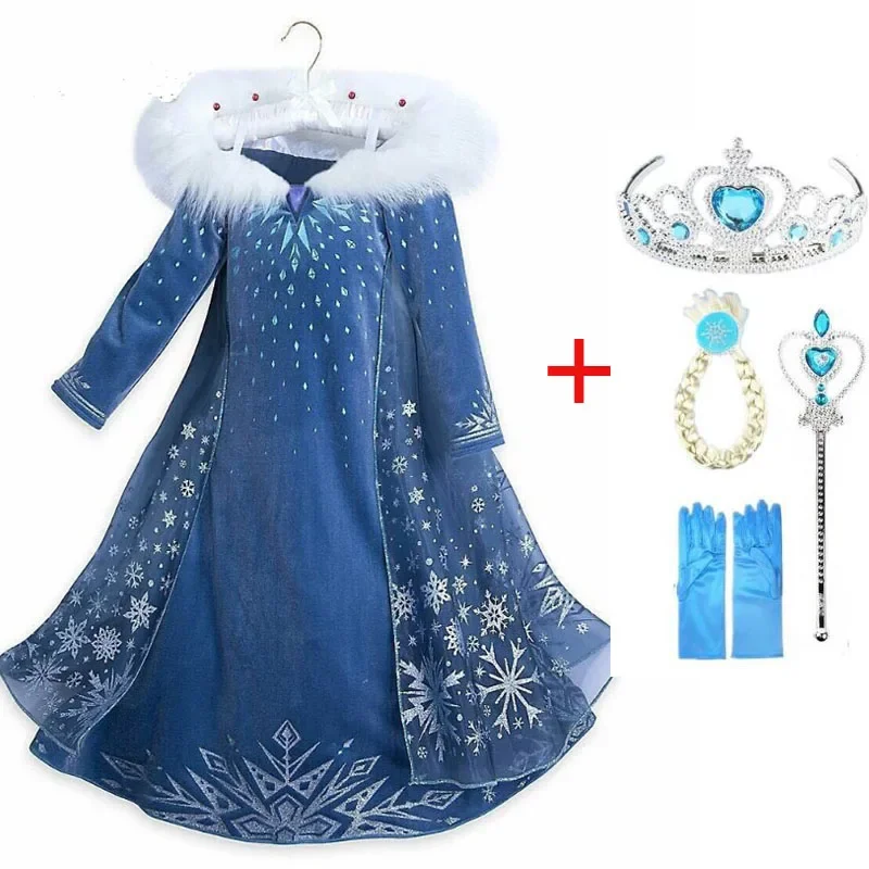 

2024 New Elsa dress girls party vestidos cosplay girl clothing Anna Snow Queen print birthday princess kids costume