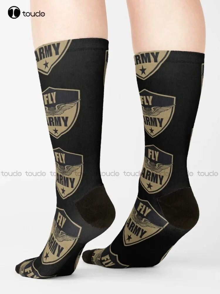 Army Aviation - Fly Army Socks Youth Black Soccer Socks Personalized Custom Unisex Adult Teen Youth Socks 360° Digital Print Art view 3