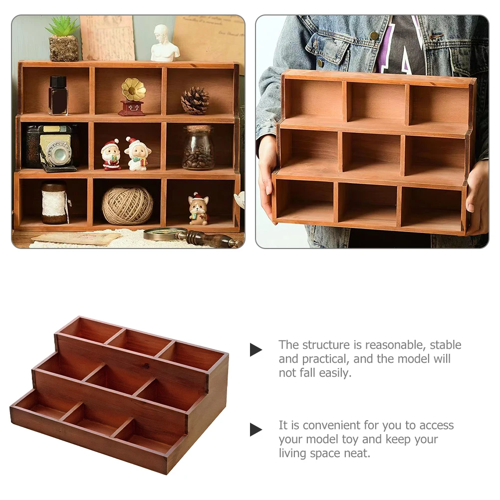 

Wooden Retro Storage Cabinet 9-Grid Multi-layer Desktop Wall-mountable Display Shelf for Figurines Collectibles Toy Organizer