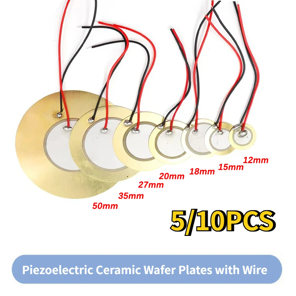 5-10 Uds. Sonda de elemento de placa de oblea de cerámica piezoeléctrica con cable 12/15/18/20/27/35/50 MM para altavoz zumbador