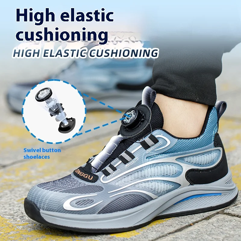 Rotating Button Men Work Safety Shoes Anti-puncture Work Sneakers Indestructible Construction Safety Boots Men Security Footwear