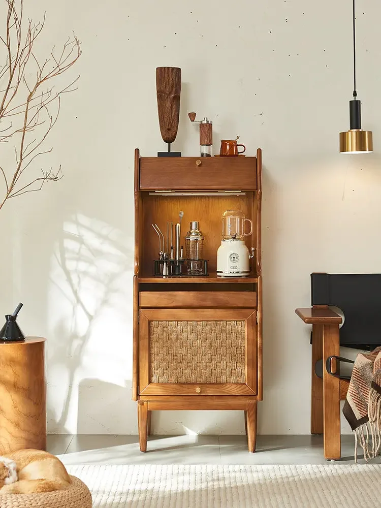 Medieval rattan wine cabinet, living room dining side cabinet, Japanese storage display, wabi-sandy wind