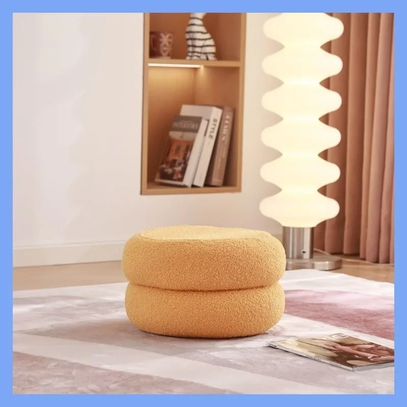 Living room lamb plush stool, family children's sofa, low stool, doorstep, sitting cushion, changing shoes
