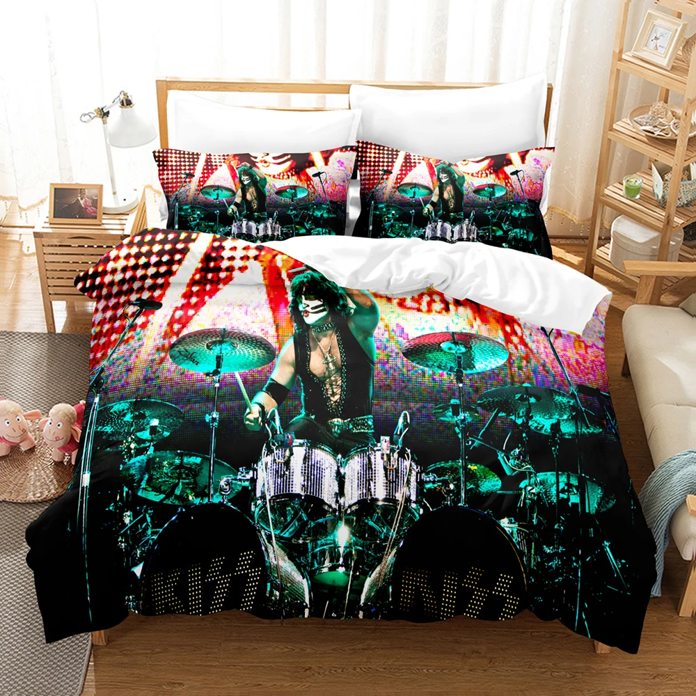 Kiss Rock Band Music 3D Duvet Cover Bedding Set Polyester Pillowcases Quilt Cover Fashion Home Decor Gift Twin King Queen