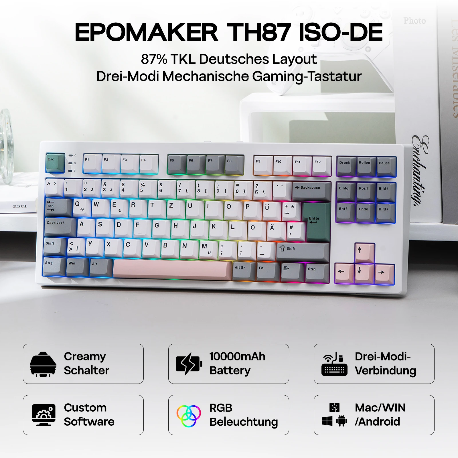 EPOMAKER TH87 ISO-DE Tenkeyless TKL Layout Wired/Bluetooth/2.4 GHz
