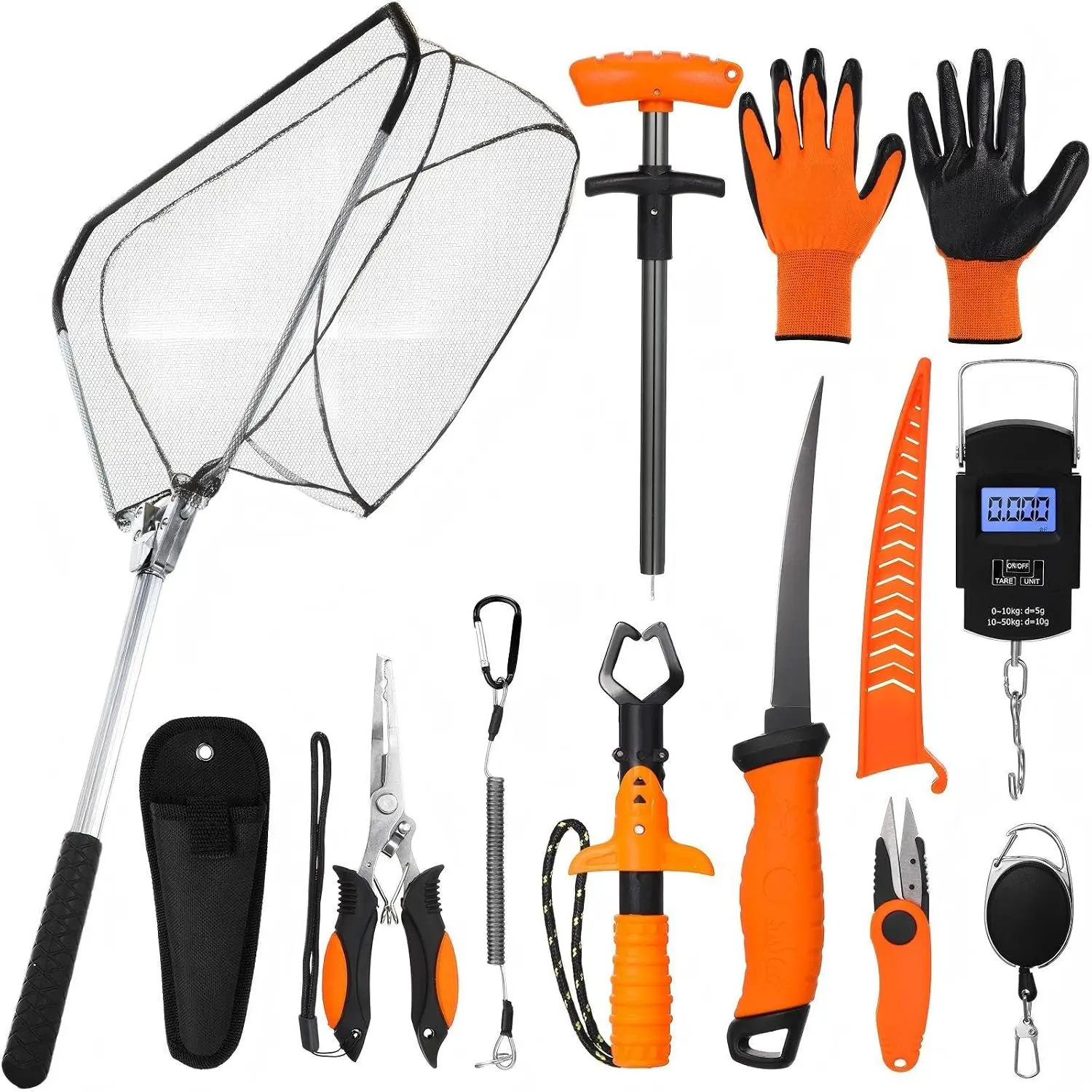 10 Pcs Multi Function Fishing Tool Set Include Fishing Pliers With Lanyard & Protective Sheath Landing Net Fillet Knife Fish Scale Fish Gripper Hook Remover Braid Scissors Fishing Gloves Ideal Gift For Anglers Father - view 2
