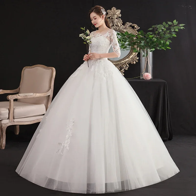 فستان زفاف مخصص فساتين زفاف مطرزة للعروس مقاس كبير بأربطة فستاين سهرة/فساتين الحفلات فيستدوس دي نوفيا نصف كم