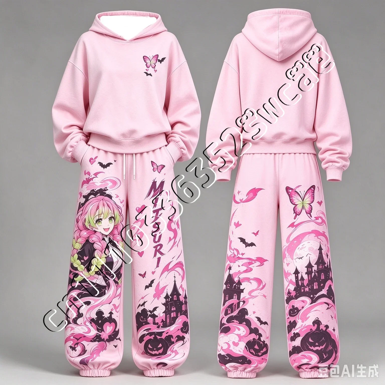 New Demon Slayer Anime Character Print Hoodie Tracksuit Fan Collection Fashion Street Unisex 2 Piece Outfit 26/27 FamilyMatching