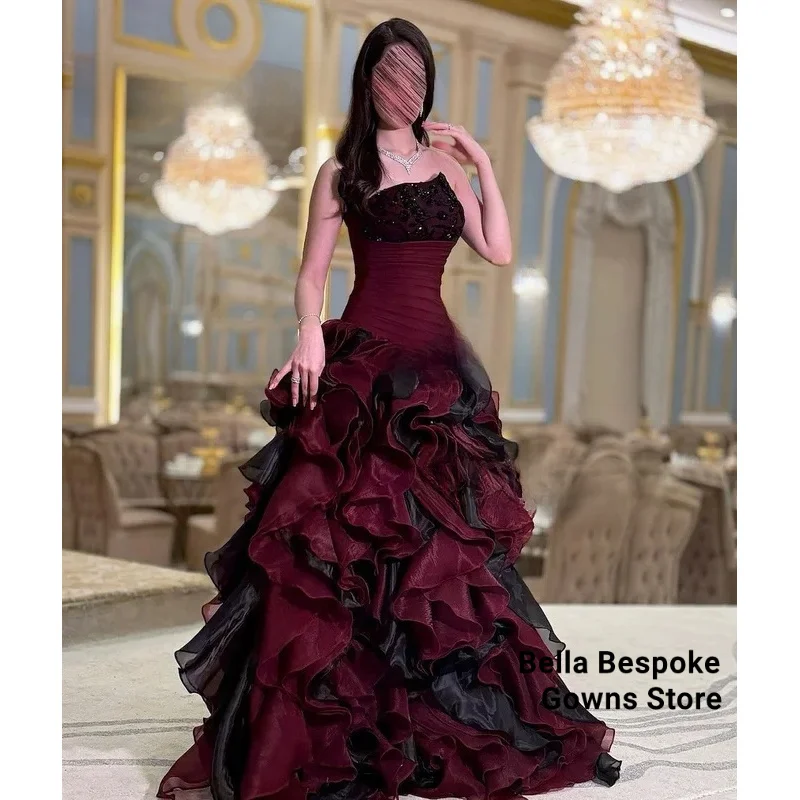 

Elegant Strapless Prom Dresses Dark Red Sequins For Special Events Cocktail Evening Dress Wedding Party Dress Customized 2025