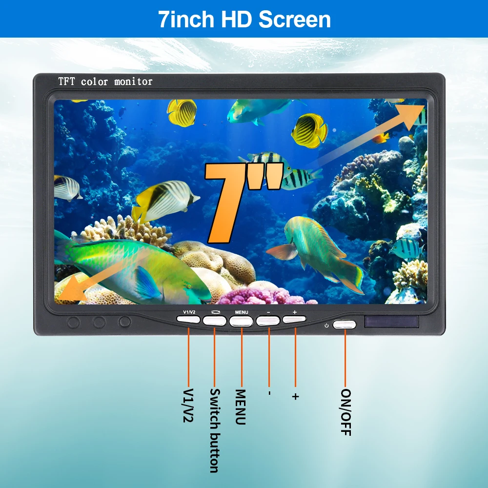 كاميرا صيد تحت الماء - شاشة 7 بوصة، 15 مصباح LED أبيض و15 مصباحًا بالأشعة تحت الحمراء، بطارية 4500AH لصيد الجليد/البحر/النهر