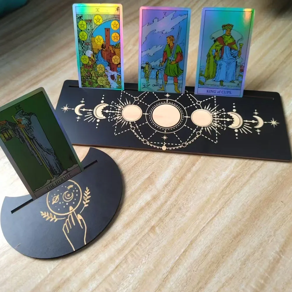 2PC/set Black Wooden Tarot Card Display Stand Base Moon Phase Rectangle Stent Bracket Witch Divination Altar Props Card Display