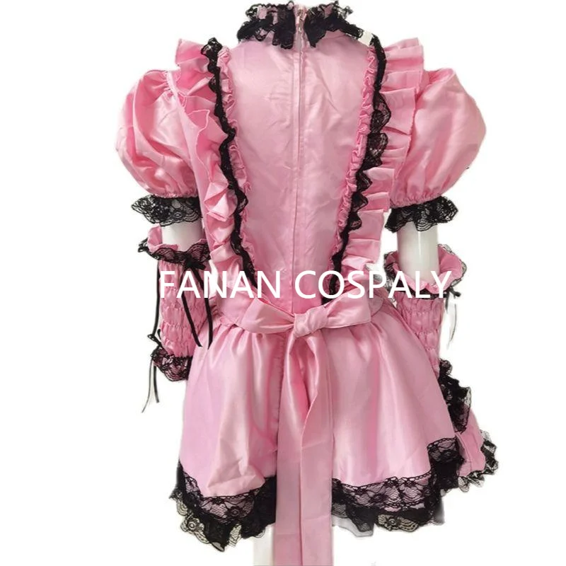 Multicolor Adult Giant Baby Sexy Girl Pink Fluffy Bubble Sleeves Satin Dress Sissy Makeup Ball Maid Role Play Gothic Lockable