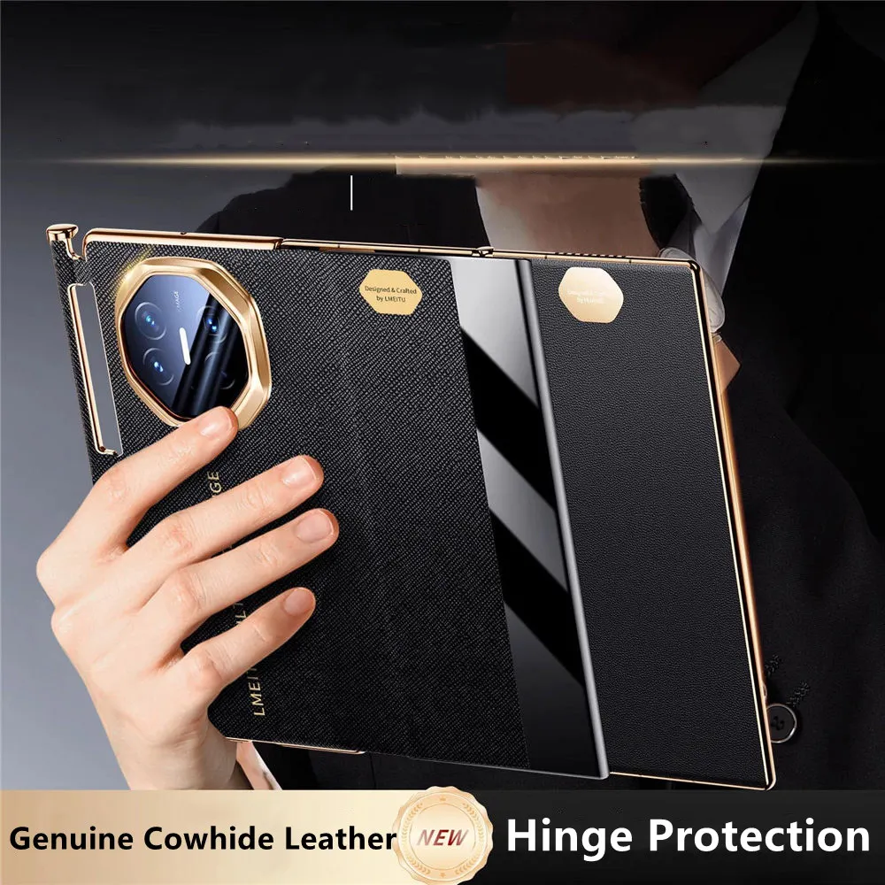 Genuine Cowhide Leather Magnetic Flip Case for Huawei Mate XT Hinge Window View Cover