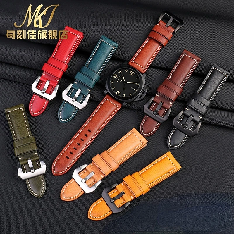 Italian Leather Watch Band  Accessories 22mm 24mm 26mm men Vintage cowhide Strap Bracelet For Panerai Fossil Breitling Watchband