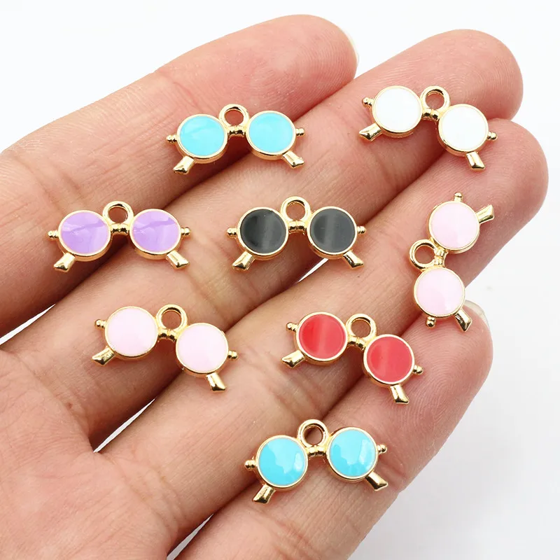 20pcs 10x18mm Enamel Sunglasses Charms Pendant Small Cute DIY Jewelry Making Accessories for Bracelet Earrings Keychains