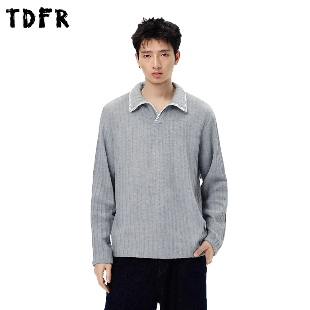 

Striped Knitted Long Sleeve T-shirt Mens Solid Color Retro Casual Autumn Loose Tshirt Men Tops