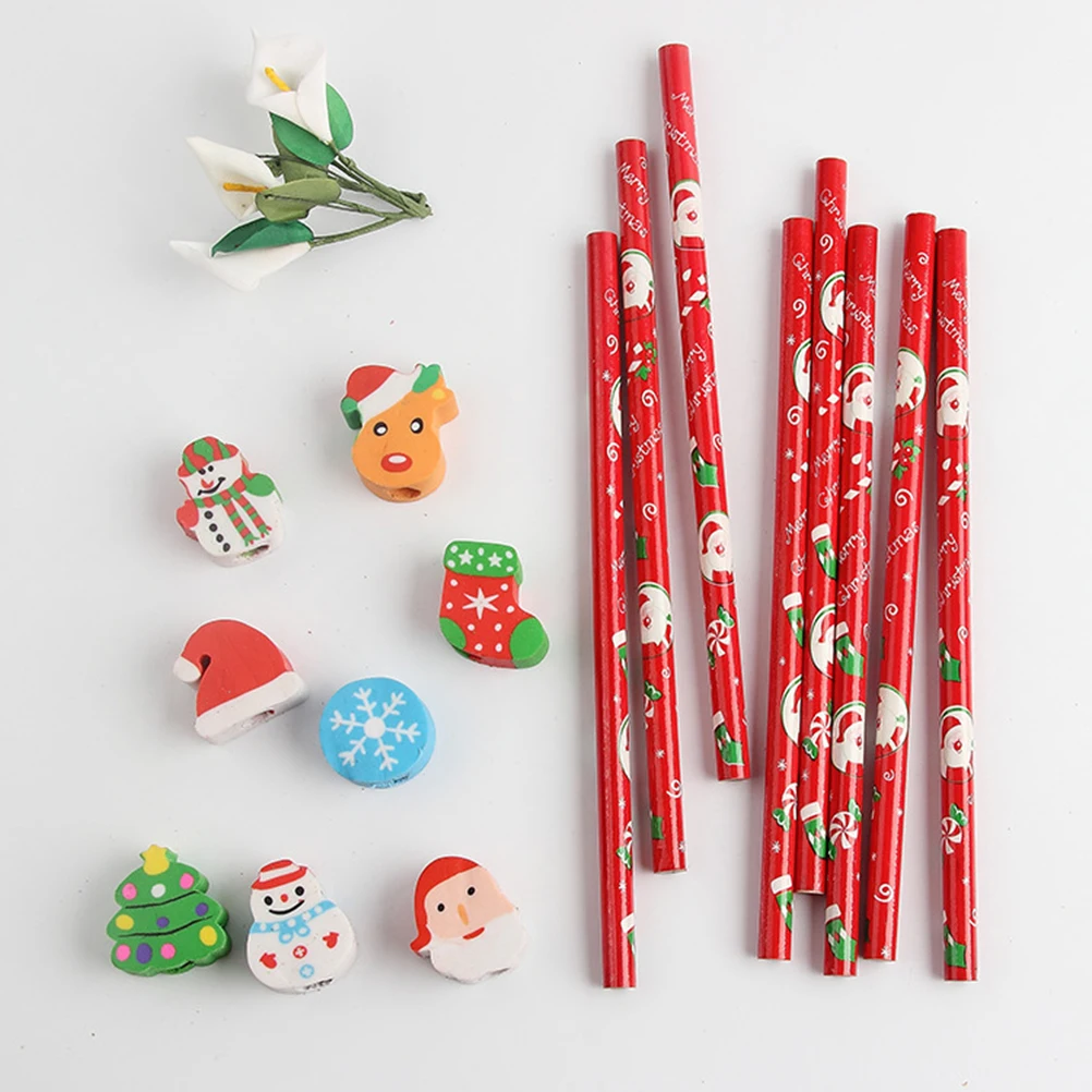 12/24Pcs Christmas Pencil with Eraser Student Pencil With Rubber Erasers Cartoon Pencils Christmas Gift Office School Stationery