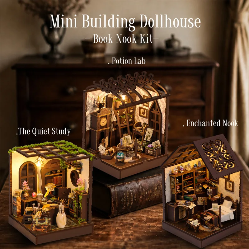 Book Nook Kit, DIY Miniature House Room Kit for Adult Activity Mini DIYBooknooks Bookshelf Library Decor Gifts for Craft Lovers,
