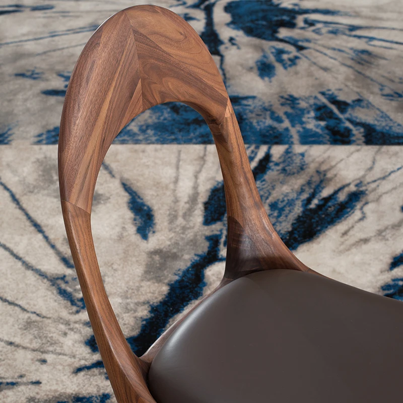North American black walnut all solid wood dining chair Italian light luxury log chair head layer leather chair home custom image 3
