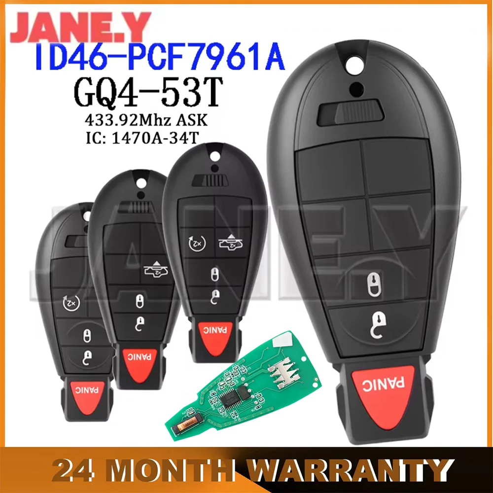 Chave de Carro GQ453T para Chrysler, Jeep, Dodge RAM 1500 2500 3500 4500 433.92MHz ASK Chip PCF7961 ID46 Chave Remota de Carro GQ4-53T