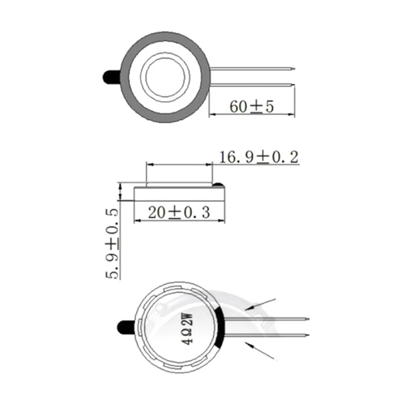 Laptop-modifizierter runder Lautsprecher 2 cm, 4R Ohm, 2 W, ultradünner Mini-Lautsprecher mit Verbundmembran, Durchmesser Höhe 5,9 mm