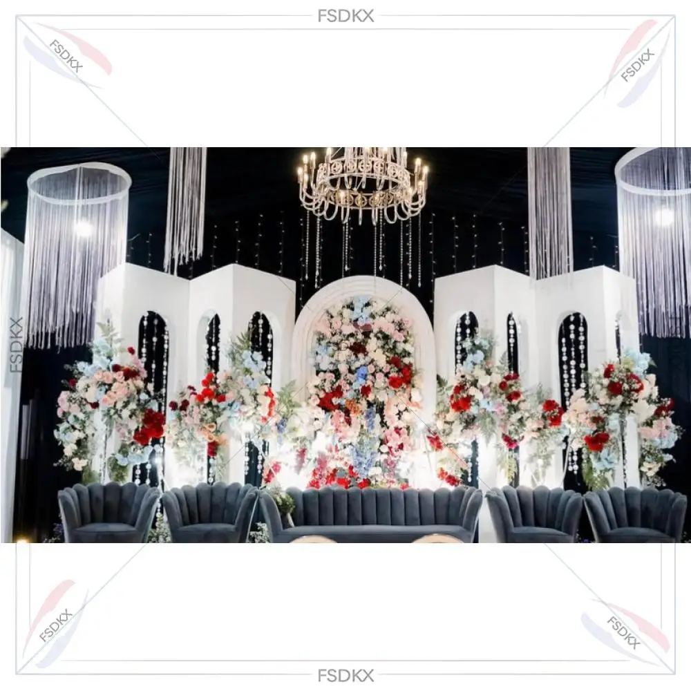 

FSDKX Customizable Luxury Party Events White PVC 3D Stereoscopic Arch Wedding Backdrop Panel Decoration Board