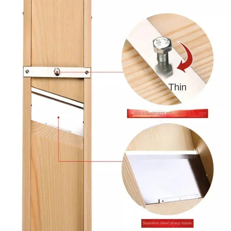 قطاعة خضروات خشبية، قطاعة خضروات قابلة للتعديل 0.5-7 مم للبطاطس والطماطم والبصل، رقاقة تقطيع الملفوف، قطاعة فواكه