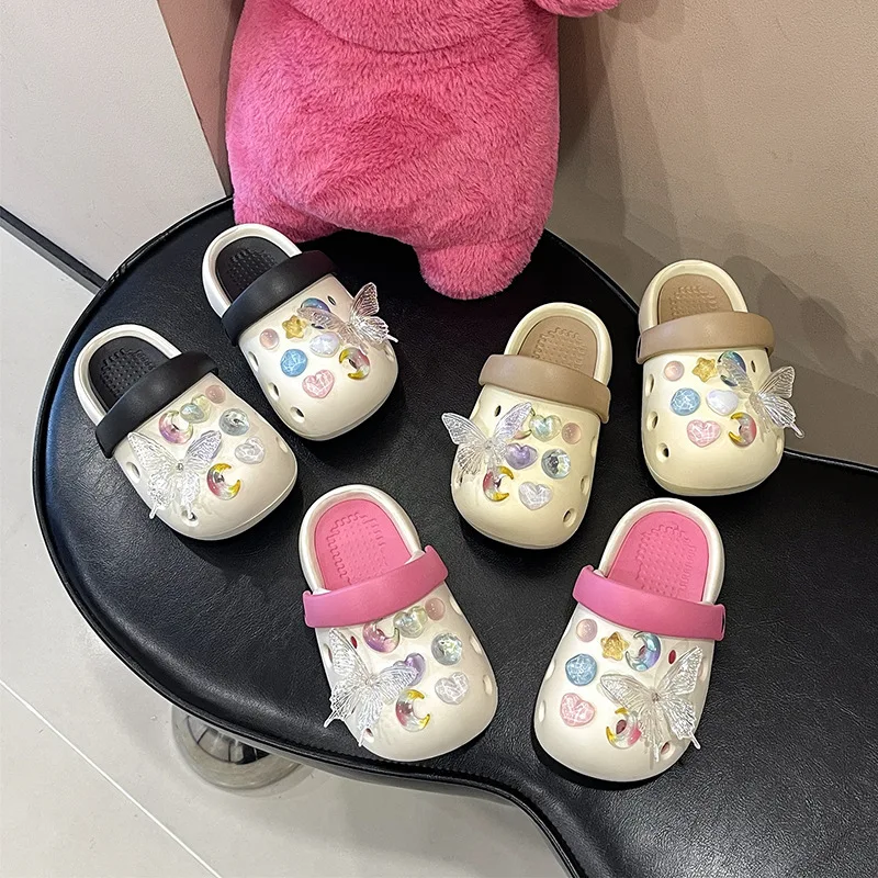 New Children's Parent Child Baotou Cool Slippers for Summer Outwear Soft Sole Beach Shoes, Bathroom Shower Hole Slippers