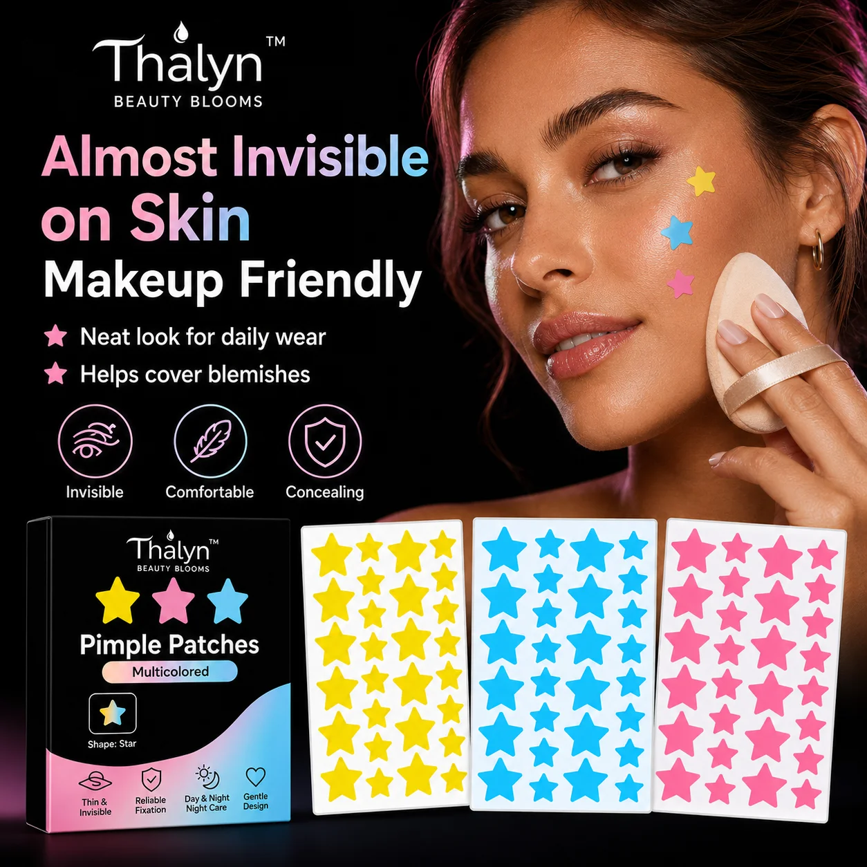 240PCS Colorful Star Pimple Patches Yellow Blue Pink Acne Patch Invisible Makeup Skin Cover Sticker Cute Beauty Patch - view 4